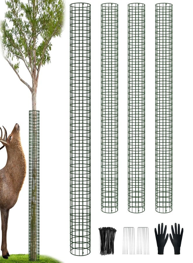 chicarry 48" Metal Tree Trunk Protector, 4 Pack Mesh Tree Guards Tree Protectors with Zip Ties, Stakes, ExpandableTree Trunk Protector Guard, Tree Protectors from Deer, Mower, Animals(48",4 Pack) - Image 1